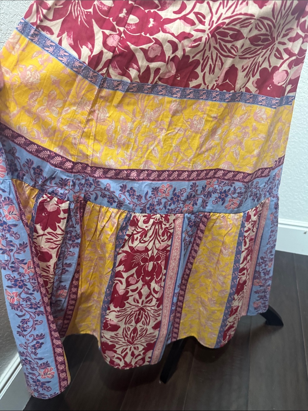 Japna Bohemian Floral Tiered Maxi Dress in Yellow, Blue & Burgundy - Picture 7 of 11